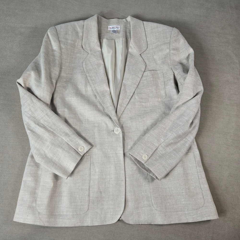 Talbots Women's Blazer Size‎ 20 Beige Linen Blend One Button Career Jacket Lined